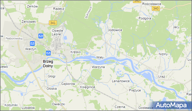 mapa Wały gmina Brzeg Dolny, Wały gmina Brzeg Dolny na mapie Targeo