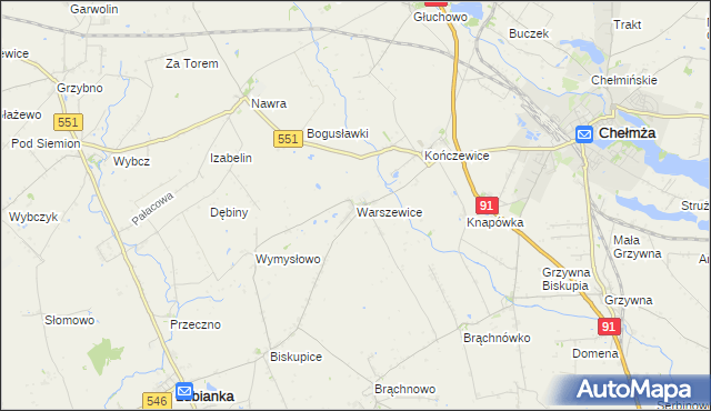 mapa Warszewice gmina Łubianka, Warszewice gmina Łubianka na mapie Targeo