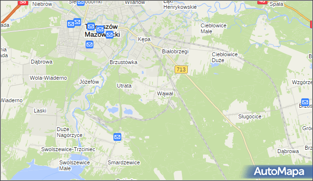 mapa Wąwał gmina Tomaszów Mazowiecki, Wąwał gmina Tomaszów Mazowiecki na mapie Targeo