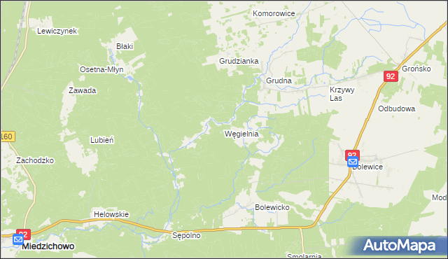 mapa Węgielnia gmina Miedzichowo, Węgielnia gmina Miedzichowo na mapie Targeo