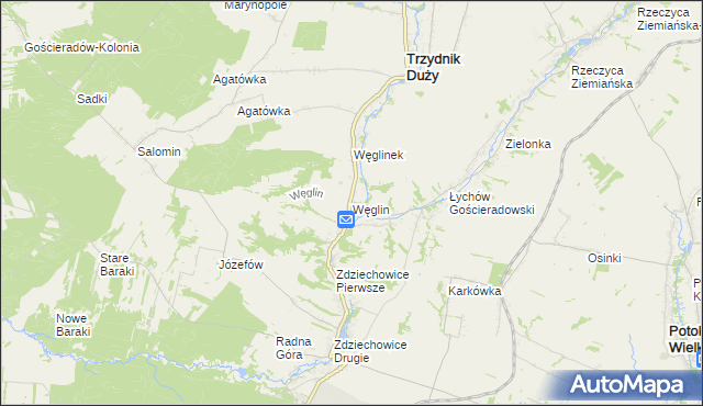 mapa Węglin gmina Trzydnik Duży, Węglin gmina Trzydnik Duży na mapie Targeo