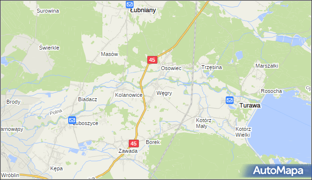 mapa Węgry gmina Turawa, Węgry gmina Turawa na mapie Targeo