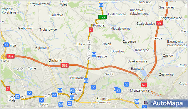 mapa Węgrzce gmina Zielonki, Węgrzce gmina Zielonki na mapie Targeo