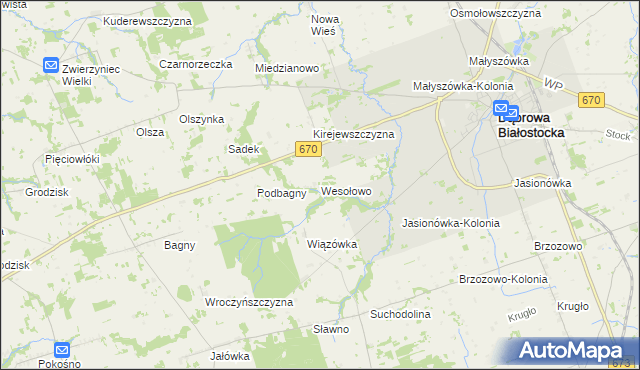 mapa Wesołowo gmina Dąbrowa Białostocka, Wesołowo gmina Dąbrowa Białostocka na mapie Targeo