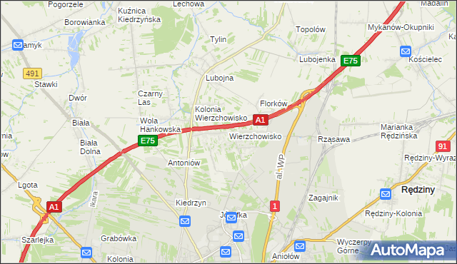 mapa Wierzchowisko gmina Mykanów, Wierzchowisko gmina Mykanów na mapie Targeo