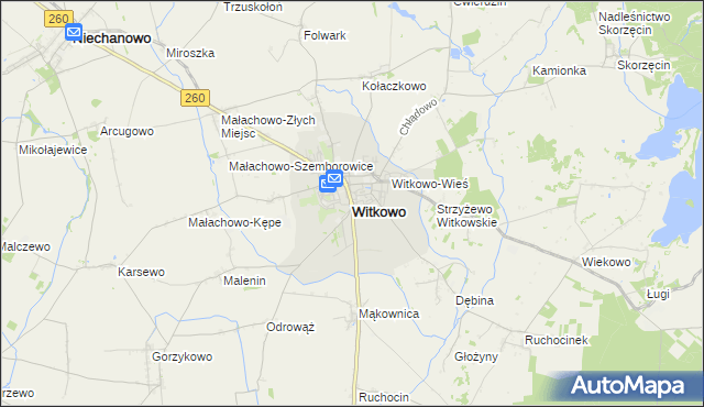 mapa Witkowo powiat gnieźnieński, Witkowo powiat gnieźnieński na mapie Targeo