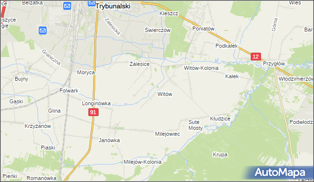 mapa Witów gmina Sulejów, Witów gmina Sulejów na mapie Targeo