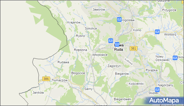 mapa Włodowice gmina Nowa Ruda, Włodowice gmina Nowa Ruda na mapie Targeo