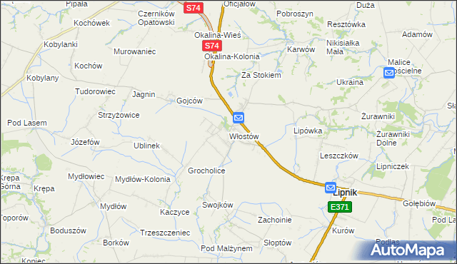 mapa Włostów gmina Lipnik, Włostów gmina Lipnik na mapie Targeo