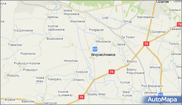 mapa Wojciechowice powiat opatowski, Wojciechowice powiat opatowski na mapie Targeo