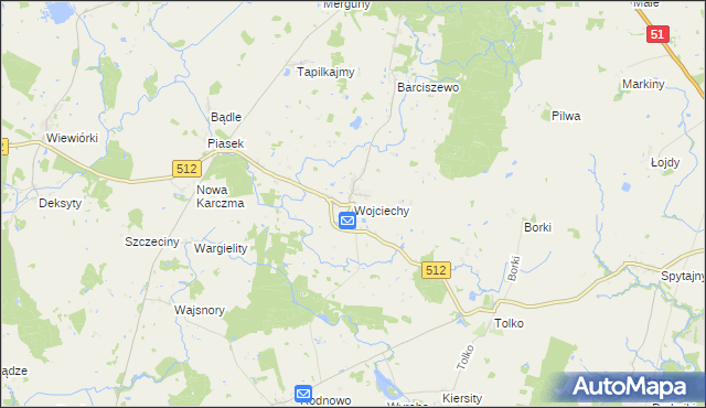 mapa Wojciechy gmina Bartoszyce, Wojciechy gmina Bartoszyce na mapie Targeo