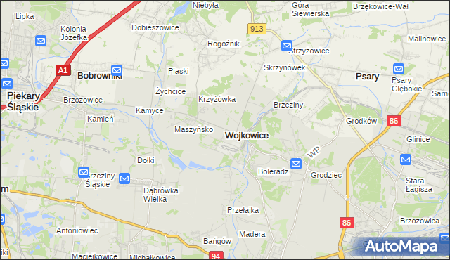 mapa Wojkowice powiat będziński, Wojkowice powiat będziński na mapie Targeo