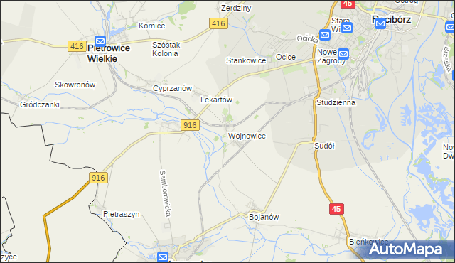 mapa Wojnowice gmina Krzanowice, Wojnowice gmina Krzanowice na mapie Targeo