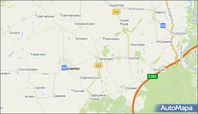 mapa Wojnowo gmina Sicienko, Wojnowo gmina Sicienko na mapie Targeo
