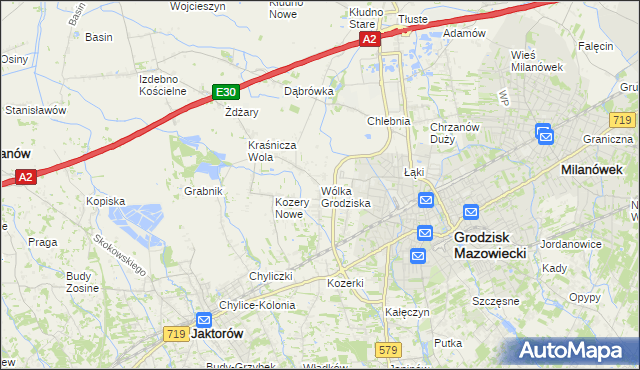 mapa Wólka Grodziska gmina Grodzisk Mazowiecki, Wólka Grodziska gmina Grodzisk Mazowiecki na mapie Targeo