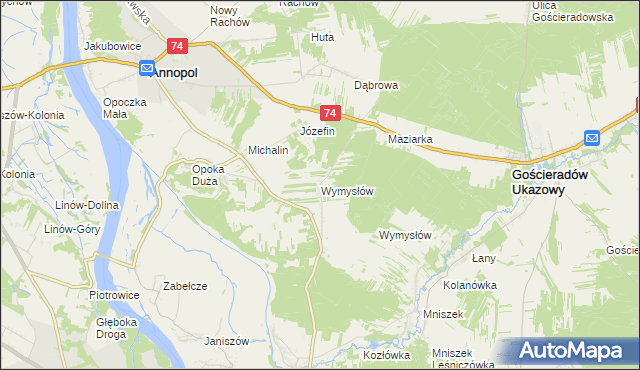 mapa Wymysłów gmina Annopol, Wymysłów gmina Annopol na mapie Targeo