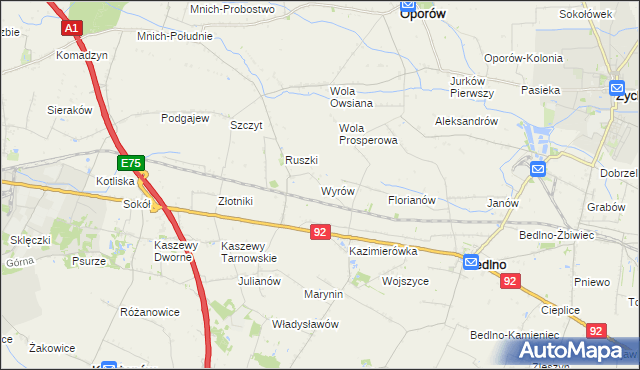 mapa Wyrów gmina Bedlno, Wyrów gmina Bedlno na mapie Targeo