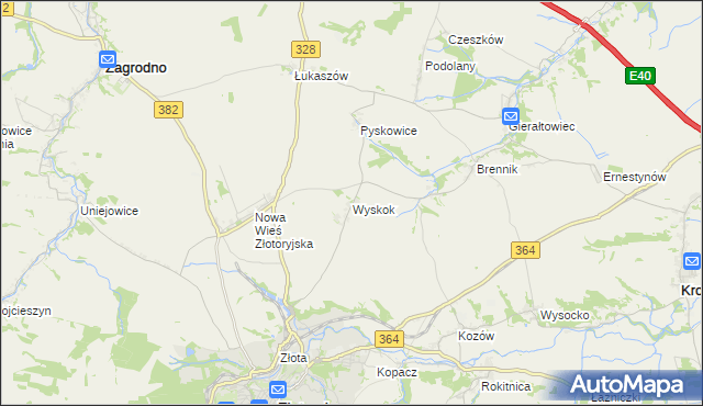 mapa Wyskok gmina Złotoryja, Wyskok gmina Złotoryja na mapie Targeo
