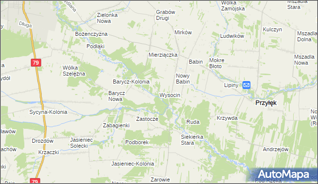 mapa Wysocin gmina Przyłęk, Wysocin gmina Przyłęk na mapie Targeo