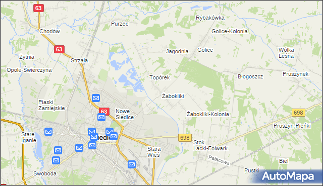 mapa Żabokliki gmina Siedlce, Żabokliki gmina Siedlce na mapie Targeo