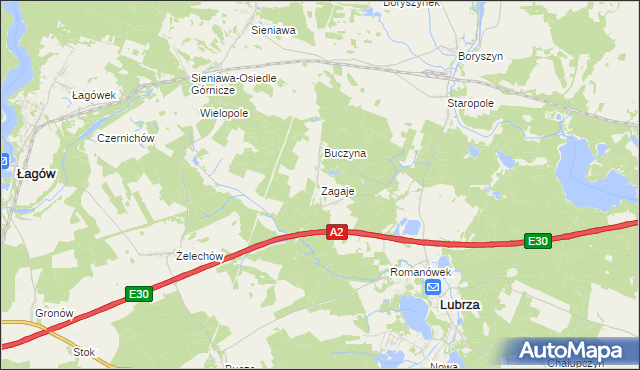 mapa Zagaje gmina Lubrza, Zagaje gmina Lubrza na mapie Targeo