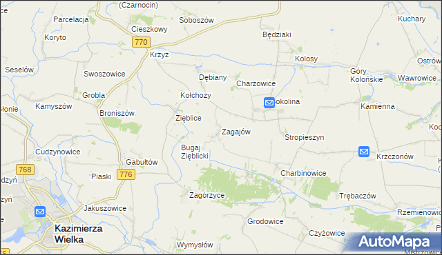 mapa Zagajów gmina Czarnocin, Zagajów gmina Czarnocin na mapie Targeo
