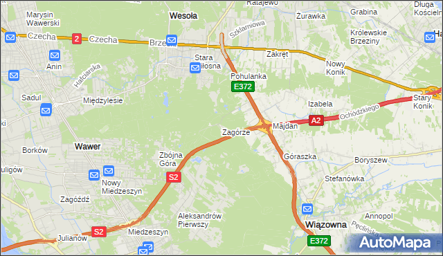 mapa Zagórze gmina Wiązowna, Zagórze gmina Wiązowna na mapie Targeo