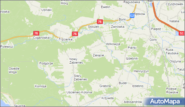 mapa Zakącie gmina Garwolin, Zakącie gmina Garwolin na mapie Targeo