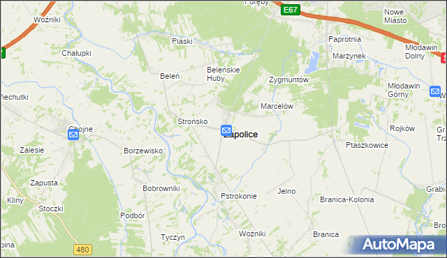 mapa Zapolice powiat zduńskowolski, Zapolice powiat zduńskowolski na mapie Targeo