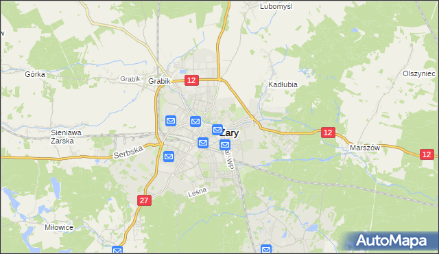 mapa Żary, Żary na mapie Targeo