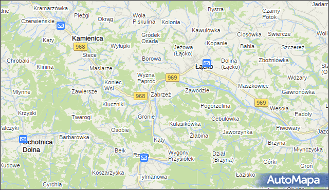 mapa Zarzecze gmina Łącko, Zarzecze gmina Łącko na mapie Targeo
