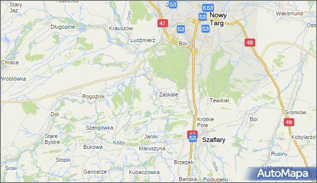 mapa Zaskale gmina Szaflary, Zaskale gmina Szaflary na mapie Targeo