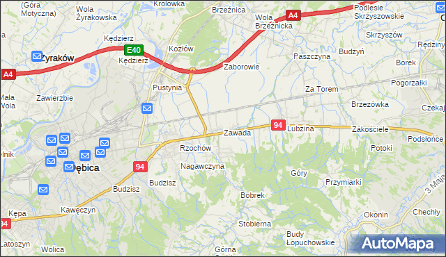 mapa Zawada gmina Dębica, Zawada gmina Dębica na mapie Targeo