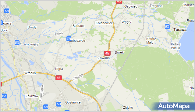 mapa Zawada gmina Turawa, Zawada gmina Turawa na mapie Targeo