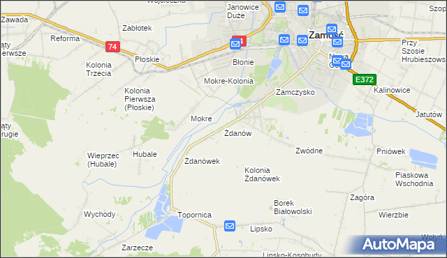 mapa Żdanów gmina Zamość, Żdanów gmina Zamość na mapie Targeo