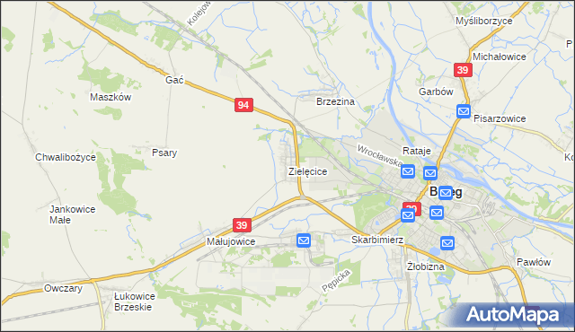 mapa Zielęcice gmina Skarbimierz, Zielęcice gmina Skarbimierz na mapie Targeo