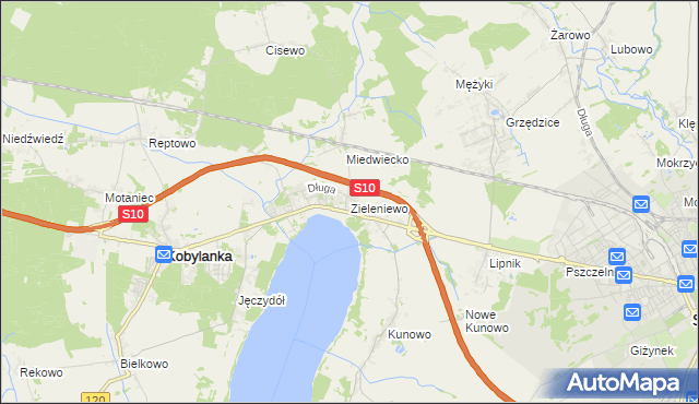 mapa Zieleniewo gmina Kobylanka, Zieleniewo gmina Kobylanka na mapie Targeo