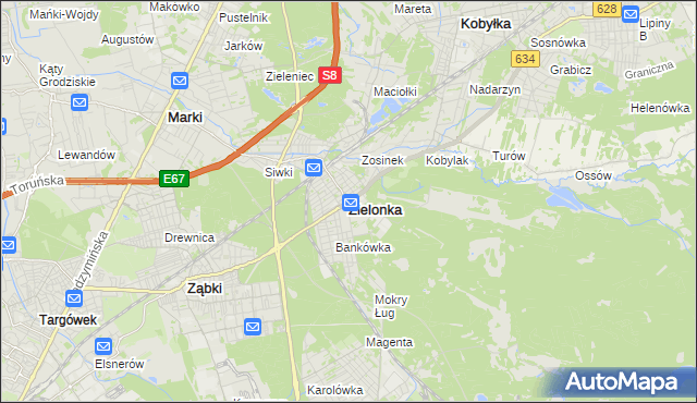 mapa Zielonka powiat wołomiński, Zielonka powiat wołomiński na mapie Targeo