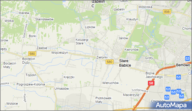 mapa Zielonki gmina Stare Babice, Zielonki gmina Stare Babice na mapie Targeo