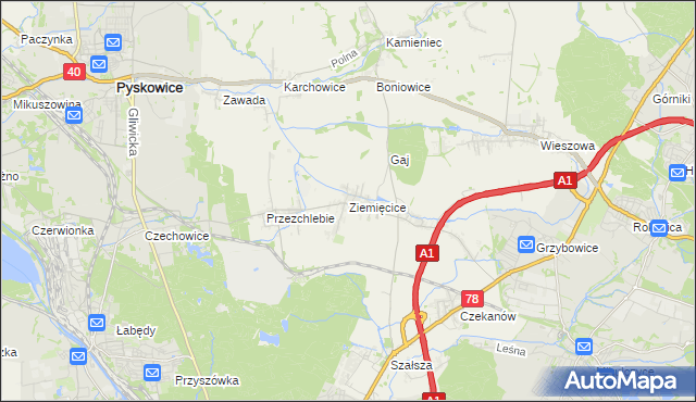 mapa Ziemięcice, Ziemięcice na mapie Targeo