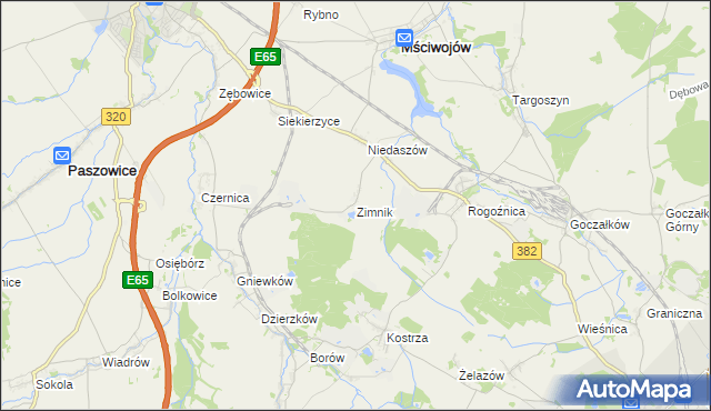 mapa Zimnik gmina Mściwojów, Zimnik gmina Mściwojów na mapie Targeo