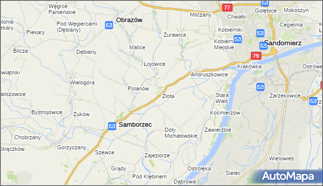 mapa Złota gmina Samborzec, Złota gmina Samborzec na mapie Targeo