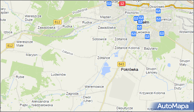 mapa Żółtańce, Żółtańce na mapie Targeo