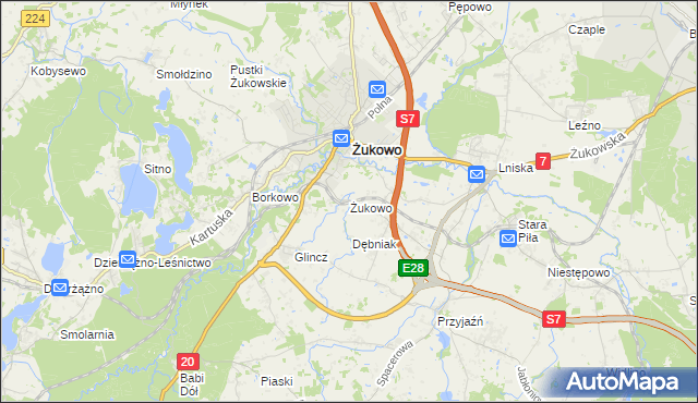mapa Żukowo powiat kartuski, Żukowo powiat kartuski na mapie Targeo