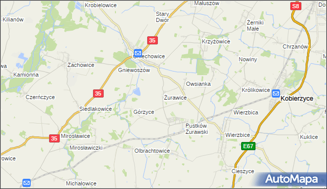 mapa Żurawice gmina Kobierzyce, Żurawice gmina Kobierzyce na mapie Targeo