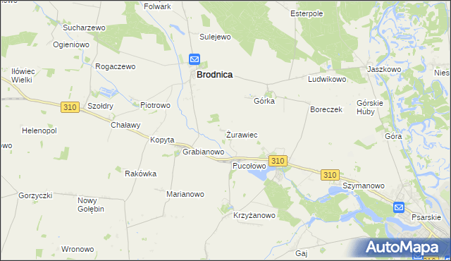 mapa Żurawiec gmina Brodnica, Żurawiec gmina Brodnica na mapie Targeo