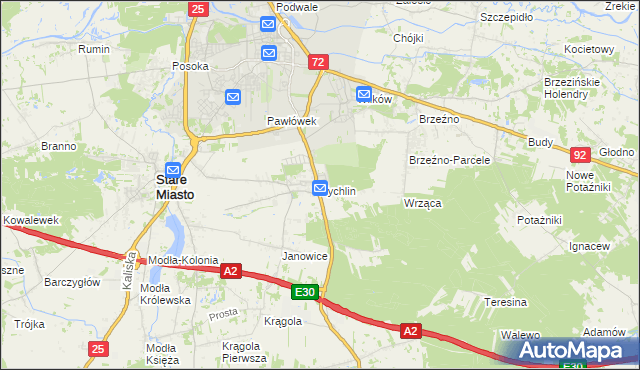 mapa Żychlin gmina Stare Miasto, Żychlin gmina Stare Miasto na mapie Targeo