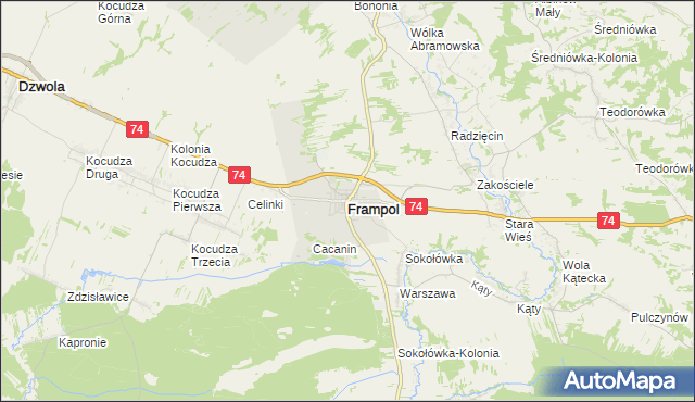 mapa Frampol powiat biłgorajski, Frampol powiat biłgorajski na mapie Targeo