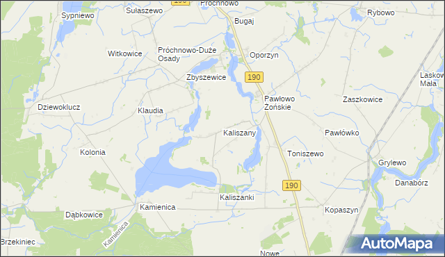 mapa Kaliszany gmina Wągrowiec, Kaliszany gmina Wągrowiec na mapie Targeo