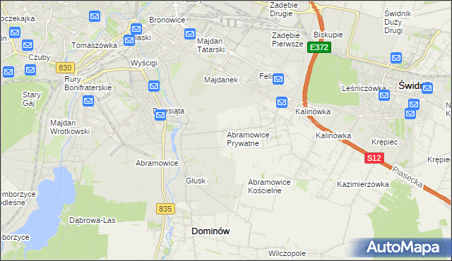 mapa Abramowice Prywatne, Abramowice Prywatne na mapie Targeo